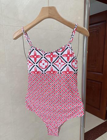 Fortok Louis Vuitton Monogram Flower Tile One-Piece Swimsuit Pink