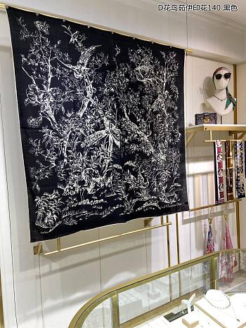 Fortok Dior Toile De Jouy Reverse Square Scarf Silk Twill Black 140x140cm