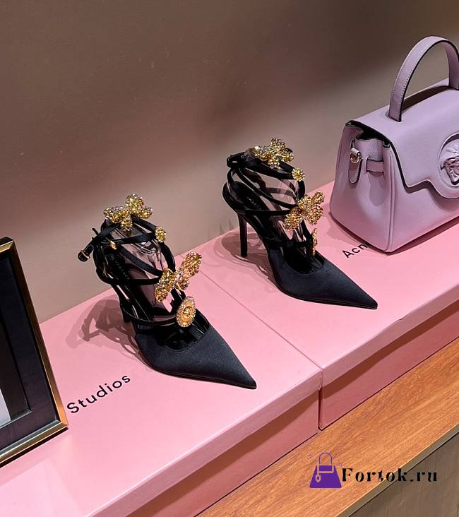 Fortok  Versace Cryststal Bow Knot High Heel Sandals Black - 1