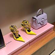 Fortok Versace Cryststal Bow Knot High Heel Sandals Yellow - 1