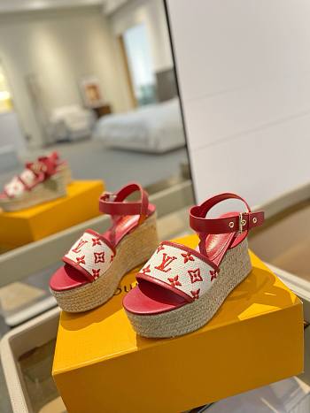 Fortok Louis Vuitton Starboard Wedge Sandals Red