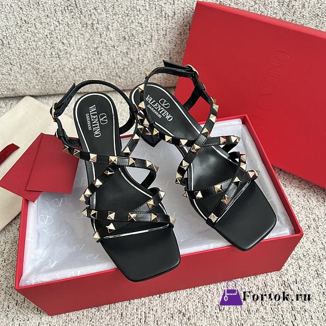 Fortok Valentino Rockstud Rivet Sandals Black - 1