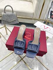 Fortok Valentino Vlogo Signature Patent Leather Slide Sandals Blue 60mm - 1