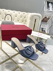 Fortok Valentino Vlogo Signature Patent Leather Slide Sandals Blue 60mm - 3