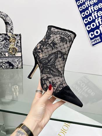 Fortok Dior Capture Heeled Ankle Boot Embroidered with Black Butterfly Motif