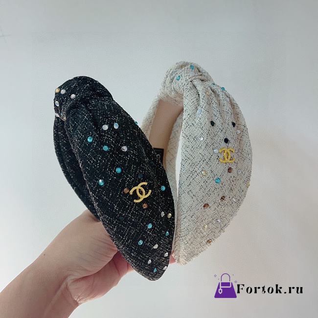 Fortok Chanel Pearl Knot Headband Black/White - 1