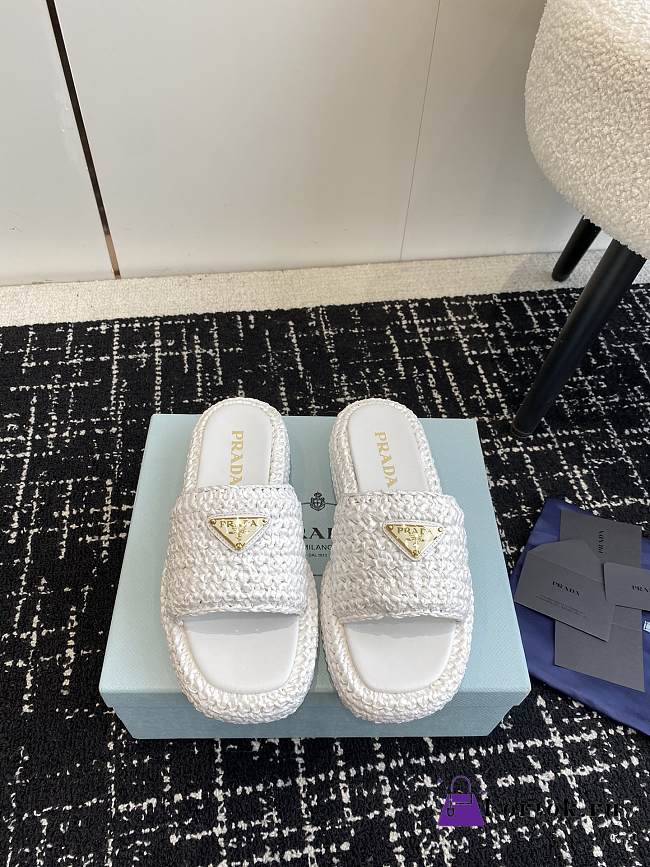 Fortok Prada Crochet Flatform Slides White - 1