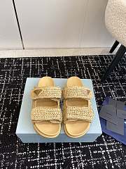 Fortok Prada Fussbett Raffia Dual Buckle Slide Sandals Beige - 1