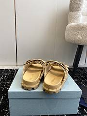 Fortok Prada Fussbett Raffia Dual Buckle Slide Sandals Beige - 6