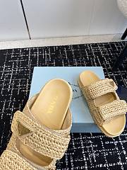 Fortok Prada Fussbett Raffia Dual Buckle Slide Sandals Beige - 5