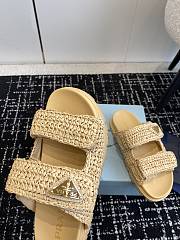 Fortok Prada Fussbett Raffia Dual Buckle Slide Sandals Beige - 4