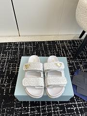 Fortok Prada Fussbett Raffia Dual Buckle Slide Sandals White - 1