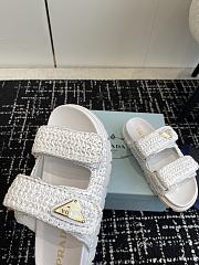 Fortok Prada Fussbett Raffia Dual Buckle Slide Sandals White - 6
