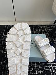 Fortok Prada Fussbett Raffia Dual Buckle Slide Sandals White - 5