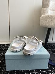 Fortok Prada Fussbett Raffia Dual Buckle Slide Sandals White - 4
