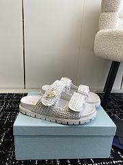 Fortok Prada Fussbett Raffia Dual Buckle Slide Sandals White - 3