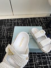 Fortok Prada Fussbett Raffia Dual Buckle Slide Sandals White - 2