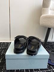 Fortok Prada Fussbett Raffia Dual Buckle Slide Sandals Black - 6