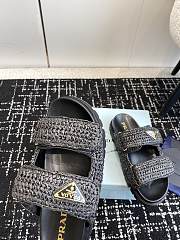 Fortok Prada Fussbett Raffia Dual Buckle Slide Sandals Black - 4