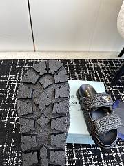Fortok Prada Fussbett Raffia Dual Buckle Slide Sandals Black - 5