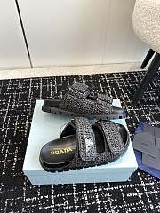 Fortok Prada Fussbett Raffia Dual Buckle Slide Sandals Black - 3