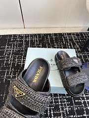 Fortok Prada Fussbett Raffia Dual Buckle Slide Sandals Black - 2