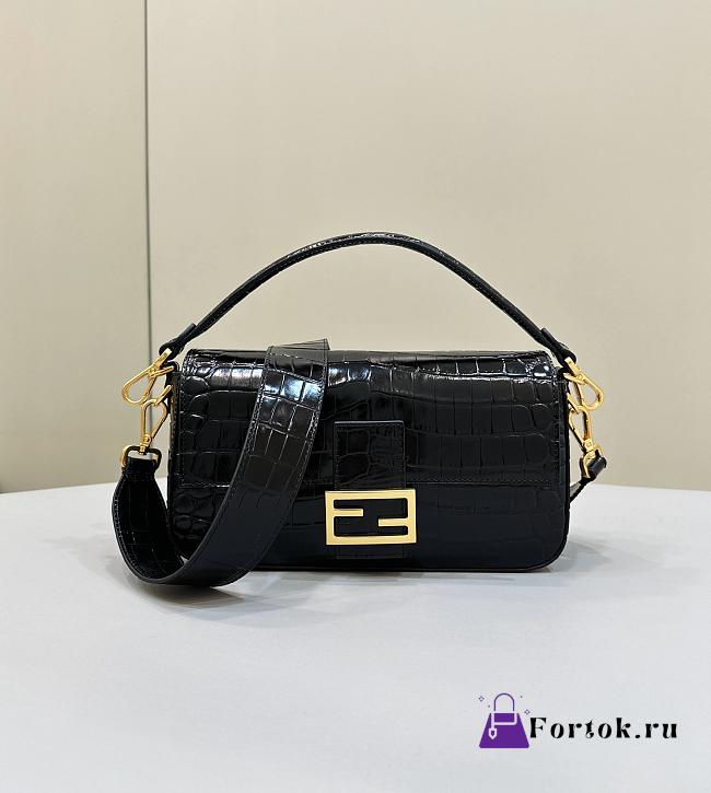 Fortok Fendi Baguette Black Crocodile Leather Bag 8628 27x6x16cm - 1