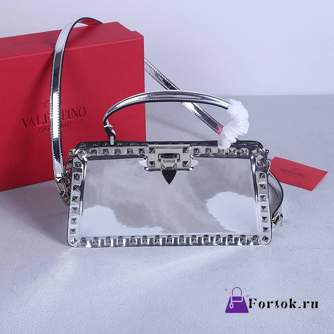 Fortok Valentino Rockstud23 Mirror-Effect Calfskin Handbag 22053L 28x14x8cm - 1