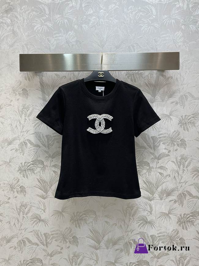 Fortok Chanel CC Embroidered Beaded T-shirt Black - 1