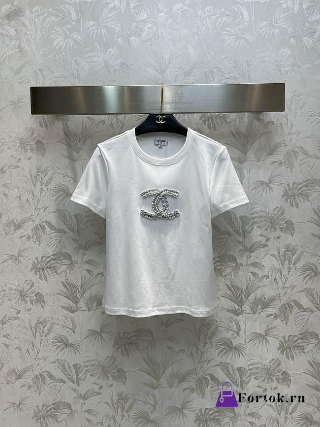 Fortok Chanel CC Embroidered Beaded T-shirt White - 1