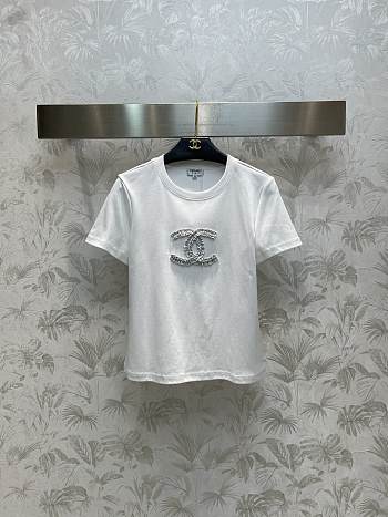 Fortok Chanel CC Embroidered Beaded T-shirt White