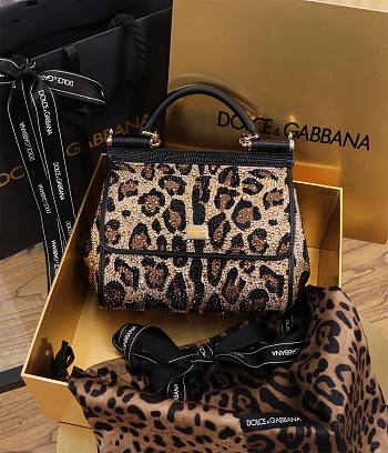 Fortok Dolce & Gabbana Leopard Rhinestone Sicily Shoulder Bag 20x16x8cm