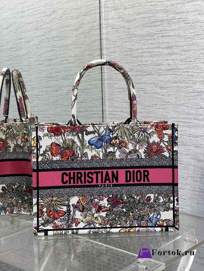 Fortok Dior White Multicolor Mexico Millefiori Embroidery Book Tote 36x27.5x16.5cm - 1