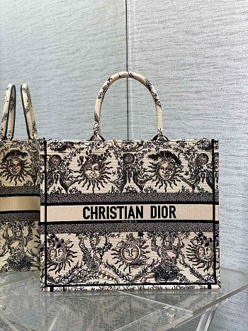 Fortok Dior Sun Black & Beige Embroidery Book Tote 36cm