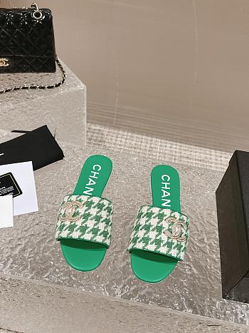 Fortok Chanel Houndstooth Sandals Green