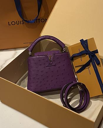 Fortok Louis Vuitton Capucines Bag Purple Ostrich Leather Pattern 21x14x9cm