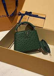 Fortok Louis Vuitton Capucines Bag Green Ostrich Leather Pattern 21x14x9cm - 1