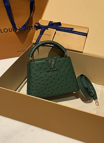 Fortok Louis Vuitton Capucines Bag Green Ostrich Leather Pattern 21x14x9cm