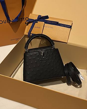 Fortok Louis Vuitton Capucines Bag Black Ostrich Leather Pattern 21x14x9cm