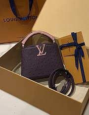 Fortok Louis Vuitton Capucines Bag Pink & Purple Ostrich Leather Pattern 21x14x9cm - 1