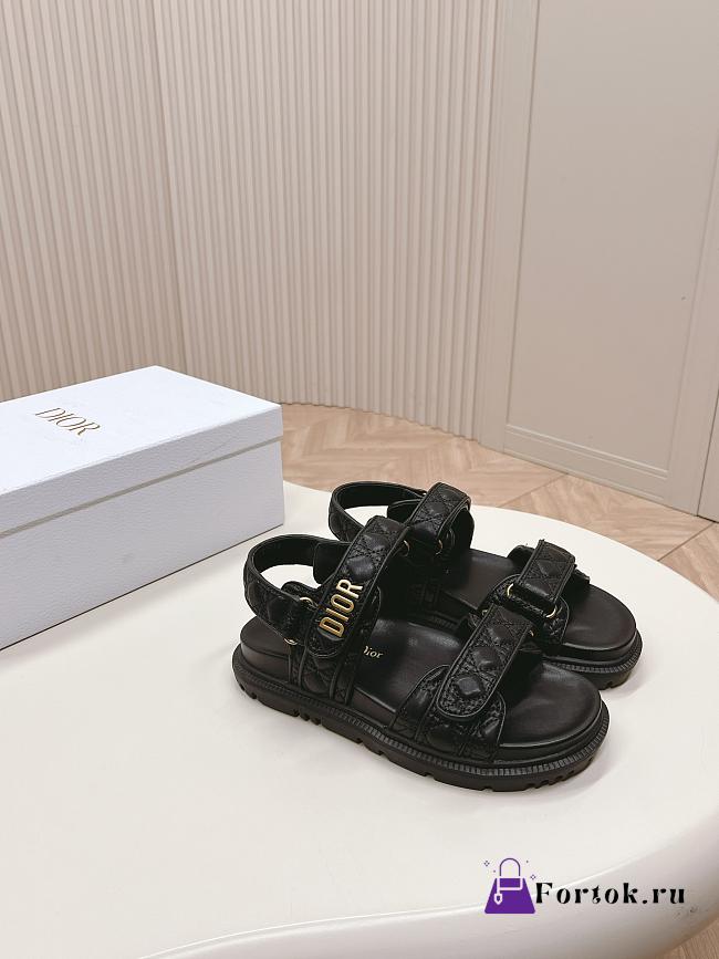 Fortok Dior Dioract Black Quilted Cannage Calfskin Sandals - 1