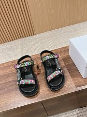 Fortok Dior D-Wave Black Multicolor Embroidered Cotton Sandals  - 1