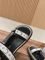 Fortok Dior D-Wave Beige Multicolor Embroidered Cotton with Butterfly Bandana Motif Sandals - 5