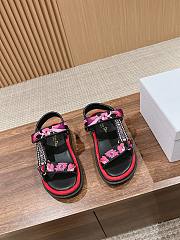 Fortok Dior D-Wave Pink Multicolor Embroidered Cotton Sandals - 1