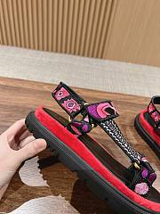 Fortok Dior D-Wave Pink Multicolor Embroidered Cotton Sandals - 2