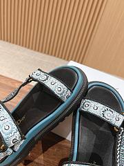 Fortok Dior D-Wave Blue Multicolor Embroidered Cotton with Butterfly Bandana Motif Sandals - 4