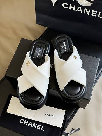 Fortok Chanel Mules Fabric Sandals White