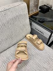 Fortok Chanel Beige Quilted Leather CC Velcro Flat Sandals  - 2