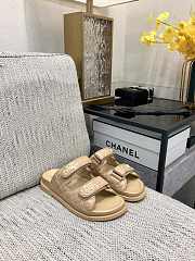 Fortok Chanel Beige Quilted Leather CC Velcro Flat Sandals  - 3