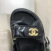 Fortok Chanel Black Quilted Leather CC Velcro Flat Sandals - 6